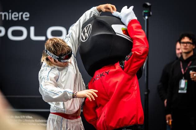 Ski Aggu dances with GTI mascot at the world premiere of the Volkswagen ID Polo GTI at the Nürburgring World premiere Volkswagen ID Polo GTI Copyright: xMichaelxGelhardtx