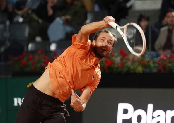 May 15, 2026, Rome, Lazio, Italy: DANIIL MEDVEDEV during the match against M. Landaluce of Spain in the quarter-finals of tennis tournament ATP, Tennis Herren 1000 Internazionali BNL DÃ¢â‚¬â ¢Italia, Rome, Italy. Medvedev won 1:6, 6:4, 7:5. Rome Italy - ZUMAc278 20260515_zsp_c278_013 Copyright: xMarcinxCholewinskix