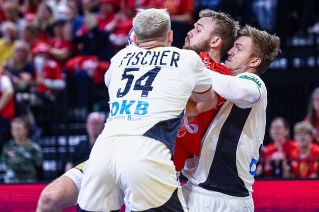15 05 2026, xIAJx, handball, international match, test match, Denmark Germany, Royal Arena Copenhagen L R Justus Fischer Germany 54 Thomas Arnoldsen Denmark 42 Franz Semper Germany 32 Denmark