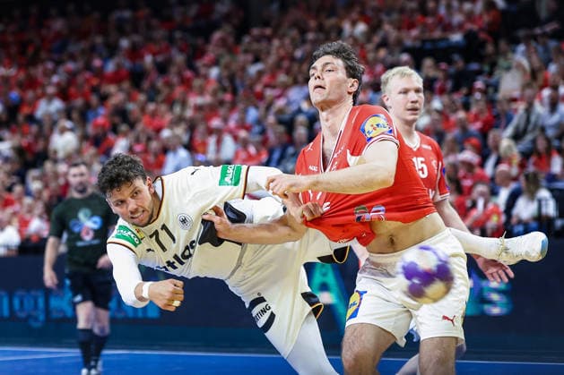 15 05 2026, xIAJx, handball, international match, test match, Denmark Germany, Royal Arena Copenhagen Marko Grgic Germany 71 Niclas Kirkelökke Denmark 3 Denmark