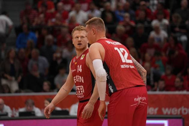 Giessen, Germany, May 15th 2026: Luis Elias Figge ( 14 Giessen ) Robin Benzing ( 12 Giessen ) during the 2. Basketball- Bundesliga Pro A Playoff match between Giessen 46ers and Hakro Merlin?s Crailsheim at Sporthalle Giessen-OST. (Julia Kneissl SPP) Copyright: xJuliaxKneisslx xSPPx spp-en-JuKnSp-20260515_SPP_JuliaKneissl_19.jpeg