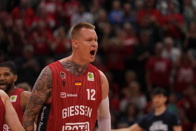 Giessen, Germany, May 15th 2026: Robin Benzing ( 12 Giessen ) during the 2. Basketball- Bundesliga Pro A Playoff match between Giessen 46ers and Hakro Merlin?s Crailsheim at Sporthalle Giessen-OST. (Julia Kneissl SPP) Copyright: xJuliaxKneisslx xSPPx spp-en-JuKnSp-20260515_SPP_JuliaKneissl_2.jpeg