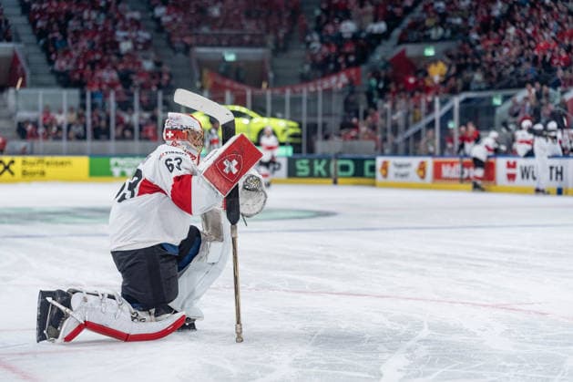 15 05 2026, Zurich, Swiss Life Arena, Ice Hockey World Championships USA Switzerland, 63 goalkeeper Leonardo Genoni Switzerland Zurich Swiss Life Arena Zurich Switzerland Copyright: xJustPictures.ch StefanxEmchx jp-de-StEm-DSC0118820260515
