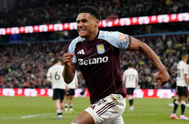 Birmingham, England, 15th May 2026. Ollie Watkins of Aston Villa celebrates after scoring the third goal during the Aston Villa vs Liverpool Premier League match at Villa Park, Birmingham. Picture credit should read: Andrew Yates Sportimage EDITORIAL USE ONLY. No use with unauthorised audio, video, data, fixture lists, club league logos or live services. Online in-match use limited to 120 images, no video emulation. No use in betting, games or single club league player publications. SPI_036_AY_ASTON_VILLA_LIVERPOOL SPI-4802-0035