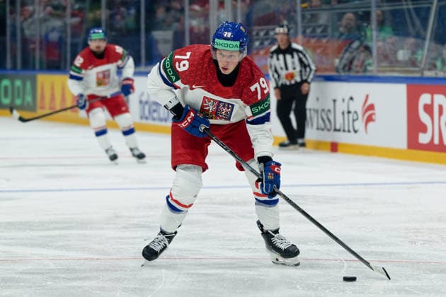 Fribourg, Switzerland - May 15 : Galvas Tomas of Czechia in action (close up) during the 2026 IIHF Ice hockey, Eishockey World Championship, WM, Weltmeisterschaft match between Czechia and Denmark at Fribourg BCF Arena on May 15 , 2026 in Fribourg, Switzerland. Copyright: xGiuseppexVelletrix Sportspressphoto_SPR147278