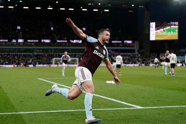 Birmingham, England, 15th May 2026. John McGinn of Aston Villa celebrates after scoring the fourth goal during the Aston Villa vs Liverpool Premier League match at Villa Park, Birmingham. Picture credit should read: Andrew Yates Sportimage EDITORIAL USE ONLY. No use with unauthorised audio, video, data, fixture lists, club league logos or live services. Online in-match use limited to 120 images, no video emulation. No use in betting, games or single club league player publications. SPI_044_AY_ASTON_VILLA_LIVERPOOL SPI-4802-0043