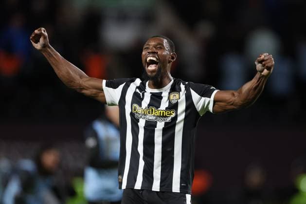 Lee Ndlovu of Notts County celebrates on the final whistle. Notts County v Chesterfield, EFL Sky Bet League Two, Play-Off Semi Final, Second Leg, Football, Meadow Lane, Nottingham, UK - 15 May 2026Nottingham Meadow Lane United Kingdom EDITORIAL USE ONLY No use with unauthorised audio, video, data, fixture lists, club league logos or live services. Online in-match use limited to 120 images, no video emulation. No use in betting, games or single club league player publications. Copyright: xRyanxBrowne Shutterstockx 16876826bi
