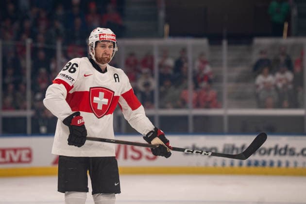 ZURICH, ZURICH - MAY 15: Janis Moser of Switzerland during the 2026 IIHF World Championship, WM, Weltmeisterschaft Group A match between Switzerland and USA at Swiss Life Arena on May 15, 2026 in Zurich, Zurich, Switzerland. Copyright: xLivioxBaeriswylx xSPPx Sportspressphoto_SPR147407