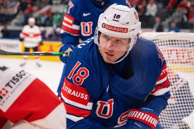 ZURICH, ZURICH - MAY 15: Sam Lafferty of USA during the 2026 IIHF World Championship, WM, Weltmeisterschaft Group A match between Switzerland and USA at Swiss LifeArena on May 15, 2026 in Zurich, Zurich, Switzerland. Copyright: xLivioxBaeriswylx xSPPx Sportspressphoto_SPR147440