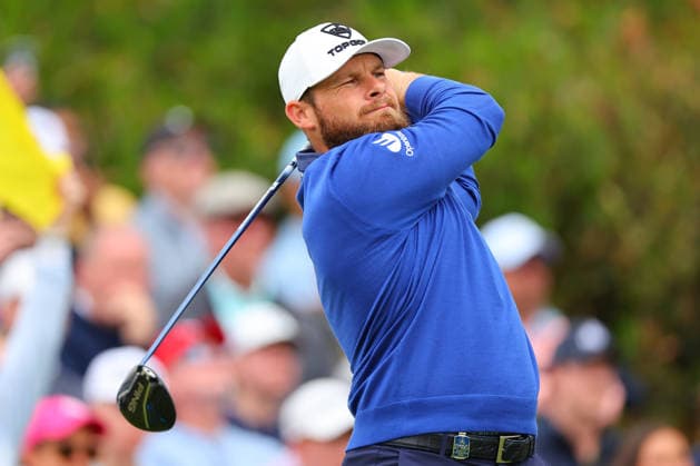 NEWTON SQUARE, PA - MAY 15: Tyrrell Hatton of England tees off at the first tee during Round 2 of the 2026 PGA, Golf Herren Championship on May 15, 2026 at Aronimink Golf Club in Newtown Square, Pennsylvania. (Photo by Rich Graessle Icon Sportswire) GOLF: MAY 15 PGA PGA Championship EDITORIAL USE ONLY Icon260515256252