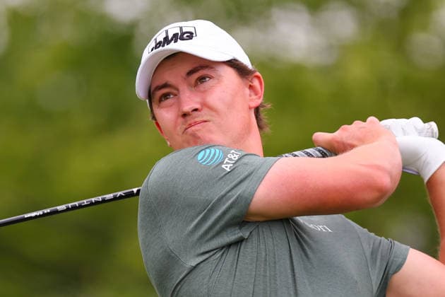 NEWTON SQUARE, PA - MAY 15: Maverick McNealy of the United States tees off at the tenth tee during Round 2 of the 2026 PGA, Golf Herren Championship on May 15, 2026 at Aronimink Golf Club in Newtown Square, Pennsylvania. (Photo by Rich Graessle Icon Sportswire) GOLF: MAY 15 PGA PGA Championship EDITORIAL USE ONLY Icon260515256322