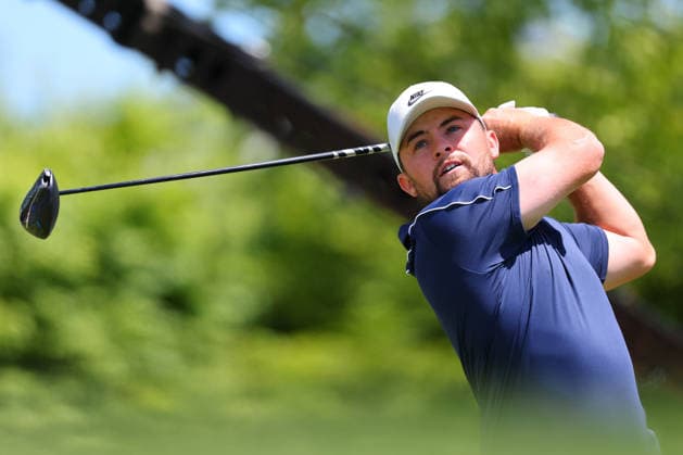 NEWTON SQUARE, PA - MAY 15: Alex Fitzpatrick of England tees off at the tenth tee during Round 2 of the 2026 PGA, Golf Herren Championship on May 15, 2026 at Aronimink Golf Club in Newtown Square, Pennsylvania. (Photo by Rich Graessle Icon Sportswire) GOLF: MAY 15 PGA PGA Championship EDITORIAL USE ONLY Icon260515256522