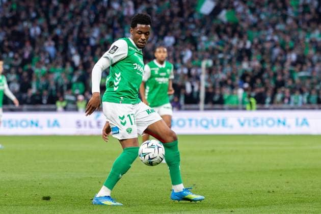 FOOTBALL : AS ST Etienne vs Rodez - Ligue 2 BKT barrage - 15 05 2026 Duffus Joshua James Leslie 17 of Saint-Etienne in action during the Ligue 2 playoff game between AS Saint-Etienne and Rodez Aveyron Football at Stadium Geoffroy Guichard in Saint-Etienne, France. Saint-EtienneFrance  Copyright: xPaulinexFIGUETx xPSNewZx