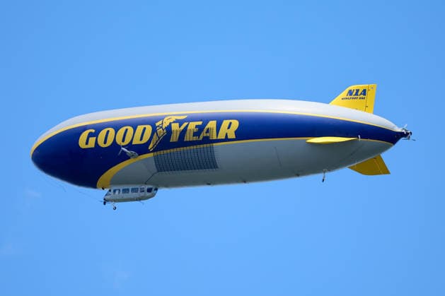 NEWTON SQUARE, PA - MAY 15: A general view of the GoodYear Blimp as it circles the course during Round 2 of the 2026 PGA, Golf Herren Championship on May 15, 2026 at Aronimink Golf Club in Newtown Square, Pennsylvania. (Photo by Rich Graessle Icon Sportswire) GOLF: MAY 15 PGA PGA Championship EDITORIAL USE ONLY Icon260515256732
