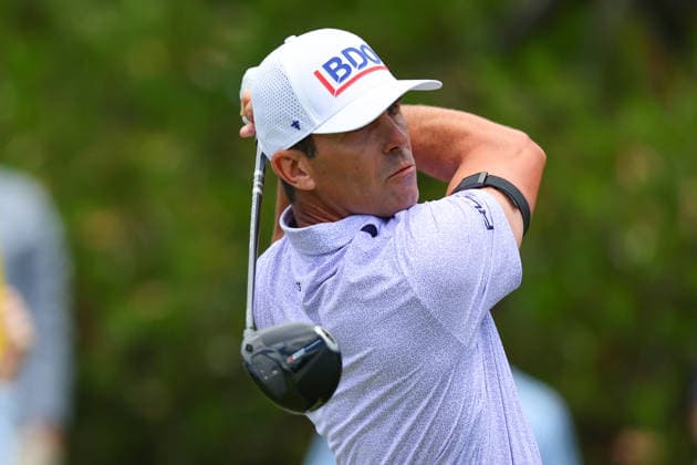 NEWTON SQUARE, PA - MAY 15: Billy Horschel of the United States tees off at the first tee during Round 2 of the 2026 PGA, Golf Herren Championship on May 15, 2026 at Aronimink Golf Club in Newtown Square, Pennsylvania. (Photo by Rich Graessle Icon Sportswire) GOLF: MAY 15 PGA PGA Championship EDITORIAL USE ONLY Icon260515256822