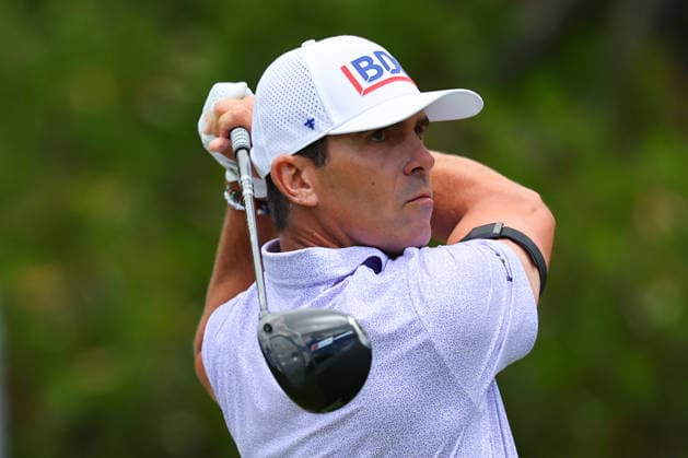 NEWTON SQUARE, PA - MAY 15: Billy Horschel of the United States tees off at the first tee during Round 2 of the 2026 PGA, Golf Herren Championship on May 15, 2026 at Aronimink Golf Club in Newtown Square, Pennsylvania. (Photo by Rich Graessle Icon Sportswire) GOLF: MAY 15 PGA PGA Championship EDITORIAL USE ONLY Icon260515256832