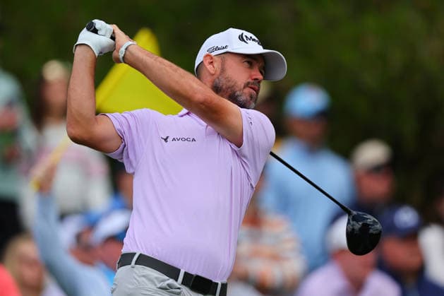 NEWTON SQUARE, PA - MAY 15: Brian Harman of the United States tees off at the first tee during Round 2 of the 2026 PGA, Golf Herren Championship on May 15, 2026 at Aronimink Golf Club in Newtown Square, Pennsylvania. (Photo by Rich Graessle Icon Sportswire) GOLF: MAY 15 PGA PGA Championship EDITORIAL USE ONLY Icon260515257082