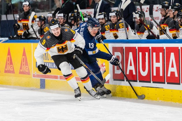 xxkeikkaxx 20260515 Swiss Life Arena, Zurich, Switzerland. IIHF Ice hockey, Eishockey World Championships match Finland vs Germany Jesse Puljujärvi (13) of Team Finland Leon Gawancke (9) of Team Germany Photo by Pasi Suokko All Over Press  1.06181899