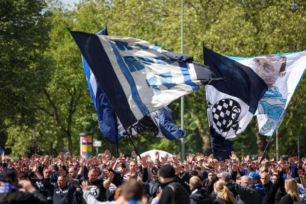 16 05 2026, GER, Football, Men, 3 Liga, Season 2025 2026, MSV Duisburg Viktoria Köln the fan march of MSV Duisburg before the match Duisburg schauinsland reisen Arena Nordrhein Westfalen Germany Copyright: xAdrianxSchlüterx