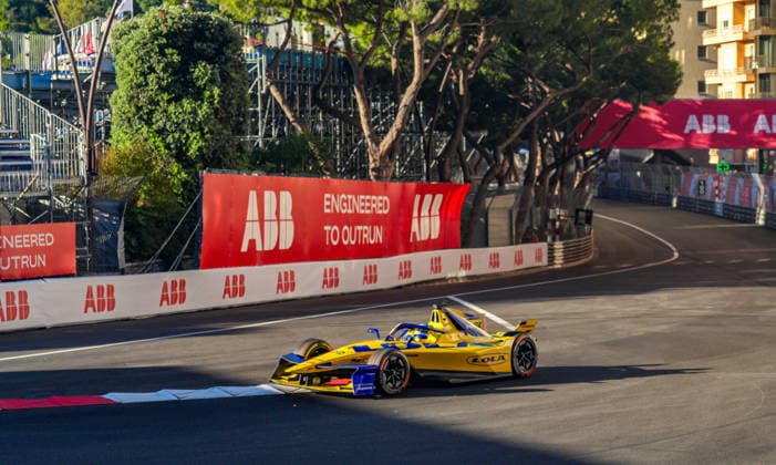 Monaco EPrix Round 9 Zane Maloney of Barbados driving the (22) Lola Yamaha ABT Formula E Team Lola-Yamaha T001 through Sainte-DÃ vote during the Free Practice 1 of the Monaco E-Prix Round 9 at Circuit de Monaco, Monte Carlo 16 05 2026 UK Newspapers OUT Copyright: xNickxEmmersonx FIL-23438-0012