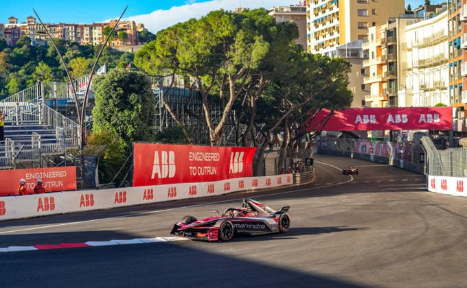 Monaco EPrix Round 9 Edoardo Mortara of Switzerland driving the (48) Mahindra Racing Mahindra M12Electro through Sainte-DÃ vote during the Free Practice 1 of the Monaco E-Prix Round 9 at Circuit de Monaco, Monte Carlo 16 05 2026 UK Newspapers OUT Copyright: xNickxEmmersonx FIL-23438-0016