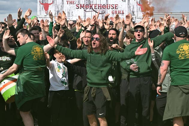 Celtic fans react outside Celtic Park Celtic v Heart of Midlothian, William Hill Scottish Premiership, Football, Celtic Park, Glasgow, Scotland, UK - 16 May 2026Glasgow Celtic Park United Kingdom EDITORIAL USE ONLY No use with unauthorised audio, video, data, fixture lists, club league logos or live services. Online in-match use limited to 120 images, no video emulation. No use in betting, games or single club league player publications. Copyright: xMarkxRunnacles Shutterstockx 16876830p