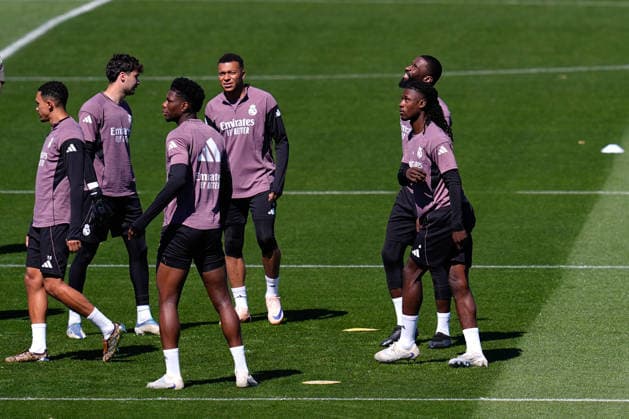 May 16, 2026, Valdebebas, Madrid, Spain: Kylian Mbappe, Antonio Rudiger and Eduardo Camavinga during the training day of Real Madrid ahead the Spanish League, LaLiga EA Sports, football match against Sevilla FC at Ciudad Deportiva Real Madrid on May 16, 2026, in Valdebebas, Madrid, Spain. Valdebebas Spain - ZUMAa181 20260516_zaa_a181_040 Copyright: xDennisxAgyemanx