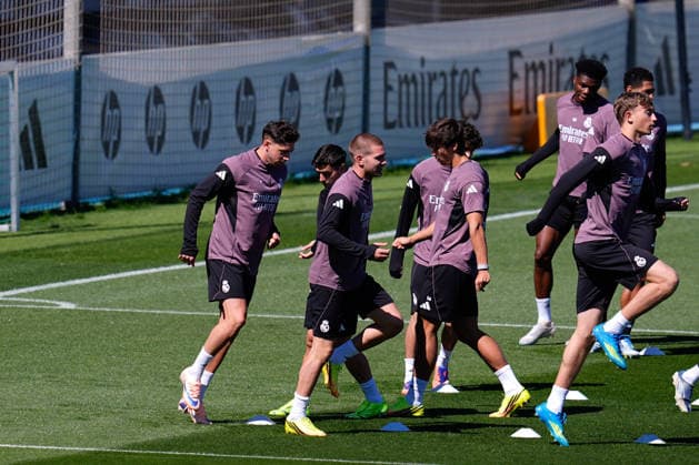 May 16, 2026, Valdebebas, Madrid, Spain: Federico Valverde, Franco Mastantuono and Brahim Diaz during the training day of Real Madrid ahead the Spanish League, LaLiga EA Sports, football match against Sevilla FC at Ciudad Deportiva Real Madrid on May 16, 2026, in Valdebebas, Madrid, Spain. Valdebebas Spain - ZUMAa181 20260516_zaa_a181_041 Copyright: xDennisxAgyemanx