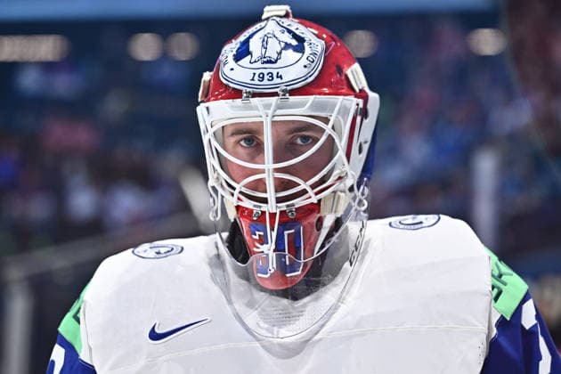 Goalkeeper Tobias Normann (NOR) is seen during the 2026 IIHF World Championship, WM, Weltmeisterschaft Group B, match Slovakia vs Norway, on May 16, 2026, Fribourg, Switzerland. (CTKxPhoto RadekxPetrasek) CTKPhotoP2026051602490  CTKPhotoP2026051602490