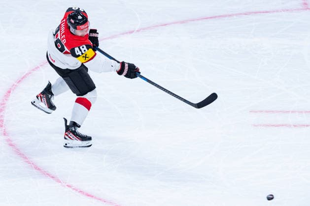 ZURICH, SWITZERLAND - MAY 16: Lucas Thaler (Austria, 48) during build-up play during the Preliminary Round - Group A Match 5 between Great Britain and Austria at the IIHF Ice hockey, Eishockey World Championship, WM, Weltmeisterschaft 2026, Swiss Life Arena on May 16, 2026 in Zurich, Switzerland. Zurich Switzerland Copyright: xTimoxSteinx