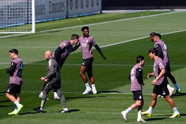 May 16, 2026, Valdebebas, Madrid, Spain: Aurelien Tchouameni during the training day of Real Madrid ahead the Spanish League, LaLiga EA Sports, football match against Sevilla FC at Ciudad Deportiva Real Madrid on May 16, 2026, in Valdebebas, Madrid, Spain. Valdebebas Spain - ZUMAa181 20260516_zaa_a181_075 Copyright: xDennisxAgyemanx