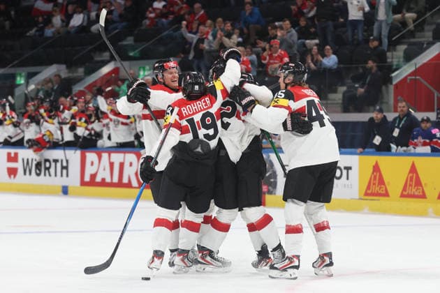 Ice Hockey World Championship 2026 AUT GBR Cheering after Paul Huber Austrias goal 16 05 2026 Swiss Life Arena Zuerich , SWITZERLAND, Men IIHF Ice Hockey World Championship Zurich 2026 Group Austria Great Britain Cheering after Paul Huber Austrias goal
