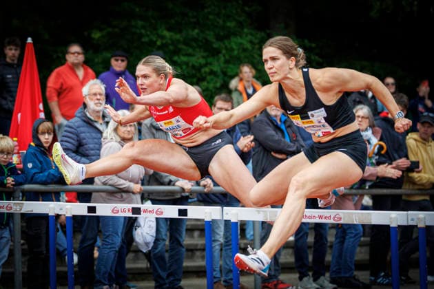 Lotto Deichmeeting Neuwied, 16 05 2026 Marie Dehning TSV Bayer o4 Leverkusen and Mareike Rösing USC Mainz Lotto Deichmeeting on 16 05 2026 at Rhein Wied Stadium, Neuwied Rhineland-Palatinate Copyright: xBEAUTIFULxSPORTS B.Hoffmannx