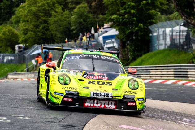 Manthey 911 SP 9 drives on the race track at the ADAC RAVENOL 24h Nürburgring 2026 Warm up Rhineland-Palatinate Germany