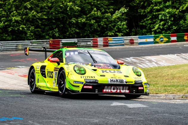 Manthey 911 SP 9 The car drives on the race track at the ADAC RAVENOL 24h Nürburgring 2026 ADAC RAVENOL 24h Nürburgring GE Warm up Rhineland-Palatinate Germany