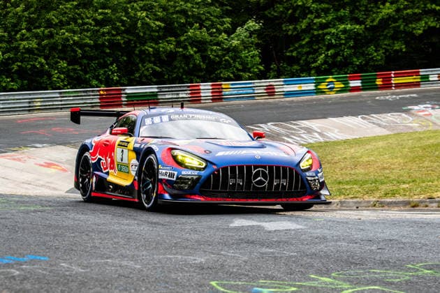 Mercedes AMG Team Verstappen Racing 3 SS 9 The Mercedes AMG GT3 with starting number 3 of the Verstappen Racing team drives in a combination of corners on the Nürburgring Nordschleife Rhineland-Palatinate Germany