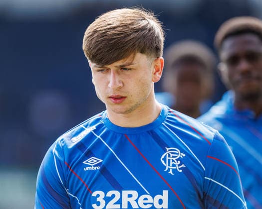 RECORD DATE NOT STATED 16th May 2026; Falkirk Stadium, Falkirk, Scotland; Scottish Premiership Football, Falkirk versus Rangers; Mikey Moore of Rangers warms up ahead of kick off WMxSportsxMedia
