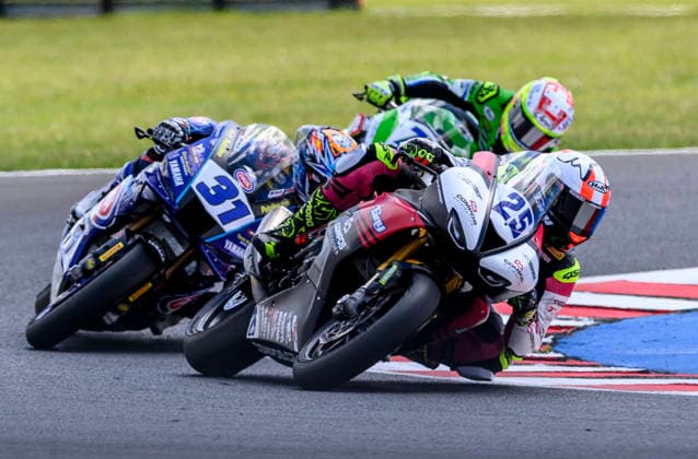 World Superbike Championship - WorldSBK Czech Round 2026, the first WorldSSP race, at Autodrom Most, in Most, Czech Republic, on May 16, 2026. From left, Juki Okamoto from Japan of the Pata Yamaha Ten Kate Racing team and Oliver Konig from Czech Republic of the Compos Racing Team. (CTKxPhoto OndrejxHajek) CTKPhotoP2026051602886  CTKPhotoP2026051602886