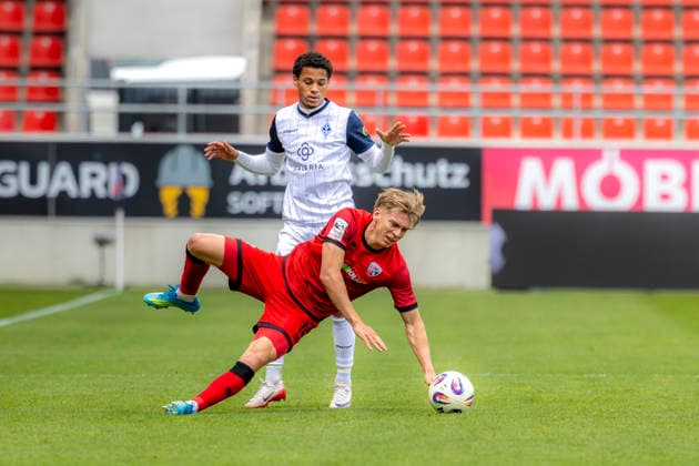 Ingolstadt, Germany 16 May 2026 3 Liga 2025 2026 Sp 38 FC Ingolstadt 04 v SV Waldhof Mannheim Pictured from left in duel Djayson Mendes SVW and Max Plath FCI DFB regulations prohibit any use of photographs as image sequences and or quasi video Audi Sportpark Bayern Copyright: xFotostandx xSchäferx