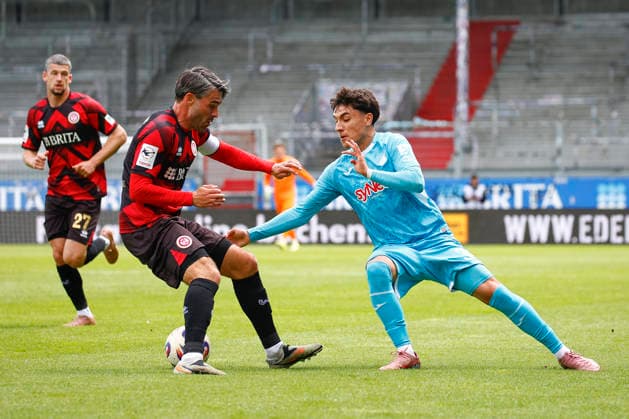 16 05 2026, xavx, Fußball 3 Liga, SV Wehen Wiesbaden TSG Hoffenheim U23 v l Sascha Mockenhaupt SV Wehen Wiesbaden , Deniz Zeitler TSG 1899 Hoffenheim II DFL DFB REGULATIONS PROHIBIT ANY USE OF PHOTOGRAPHS as IMAGE SEQUENCES and or QUASI VIDEO Wiesbaden
