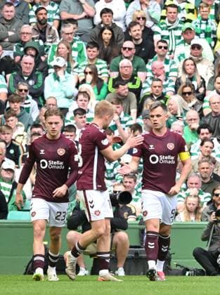 Lawrence Shankland of Hearts scores the opening goal Celtic v Heart of Midlothian, William Hill Scottish Premiership, Football, Celtic Park, Glasgow, Scotland, UK - 16 May 2026Glasgow Celtic Park United Kingdom EDITORIAL USE ONLY No use with unauthorised audio, video, data, fixture lists, club league logos or live services. Online in-match use limited to 120 images, no video emulation. No use in betting, games or single club league player publications. Copyright: xMarkxRunnacles Shutterstockx 16876830ck
