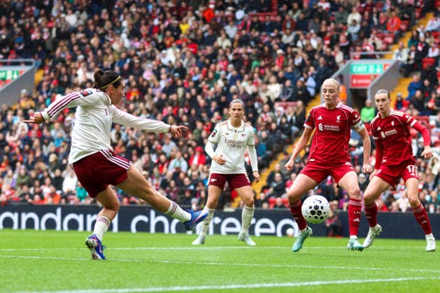 Liverpool FC Women v Arsenal FC women - Women s Super League 25 26 Arsenal FC women s Mariona Caldentey scores their teams second goal of the match against Liverpool Women - Women s Super League 16.05.2026 Liverpool Anfield Stadium United Kingdom Copyright: xZacharyxLockex