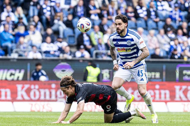 3 Liga MSV Duisburg FC Viktoria Köln 16 05 2026 Tobias Eisenhuth FC Viktoria Köln, 6 , Lex Tyger Lobinger MSV Duisburg, 45 3 Liga MSV Duisburg FC Viktoria Köln Schauinsland Reisen Arena, Duisburg, 16 05 2026 DFB regulations prohibit any use of photographs as image sequences and or quasi video Copyright: xBEAUTIFULxSPORTS Buriakovx
