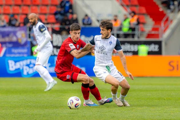 Ingolstadt, Germany 16 May 2026 3 Liga 2025 2026 Sp 38 FC Ingolstadt 04 v SV Waldhof Mannheim Pictured from left in a duel Georgios Antzooulas FCI and Vincent Thill SVW DFB regulations prohibit any use of photographs as image sequences and or quasi video Audi Sportpark Bayern Copyright: xFotostandx xSchäferx