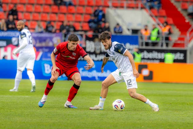 Ingolstadt, Germany 16 May 2026 3 Liga 2025 2026 Sp 38 FC Ingolstadt 04 v SV Waldhof Mannheim Pictured from left in a duel Georgios Antzooulas FCI and Vincent Thill SVW DFB regulations prohibit any use of photographs as image sequences and or quasi video Audi Sportpark Bayern Copyright: xFotostandx xSchäferx