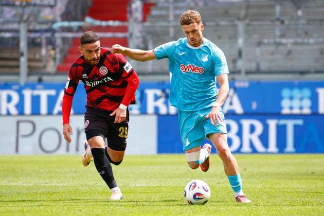 16 05 2026, xavx, Fußball 3 Liga, SV Wehen Wiesbaden TSG Hoffenheim U23 v l Fatih Kaya SV Wehen Wiesbaden , Alex Honajzer TSG 1899 Hoffenheim II DFL DFB REGULATIONS PROHIBIT ANY USE OF PHOTOGRAPHS as IMAGE SEQUENCES and or QUASI VIDEO Wiesbaden