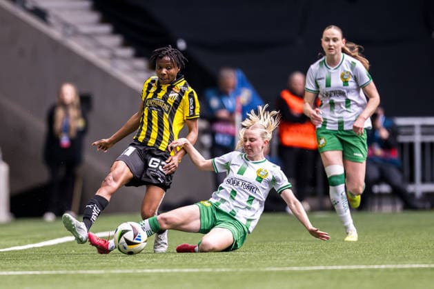 260516 Häckens Halimatu Ibrahim Ayinde and Hammarbys Emilie Joramo during the final of the Swedish Cup between Hammarby and Häcken on May 16, 2026 in Stockholm  Copyright: EMMAxWALLSKOG BB260516EW017