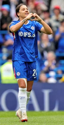 Chelsea Women v Manchester United, ManU Women Barclays Women s Super League Sam Kerr of Chelsea Women celebrates after scoring her sides first goal during the Barclays Women s Super League match at Stamford Bridge, London 16 05 2026 UK Newspapers OUT Copyright: xNeilxHolmesx FIL-23442-0014