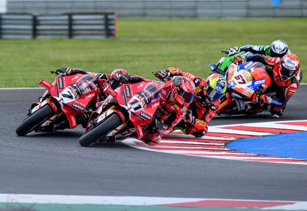 World Superbike Championship - WorldSBK Czech Round 2026, the first superbike race, at Autodrom Most, in Most, Czech Republic, on May 16, 2026. From left, Iker Lecuona from Spain of the Aruba.It Racing - Ducati team, Nicolo Bulega from Italy of the Aruba.It Racing - Ducati team and Yari Montella from Italy of the Barni Spark Racing Team. (CTKxPhoto OndrejxHajek) CTKPhotoP2026051603613  CTKPhotoP2026051603613