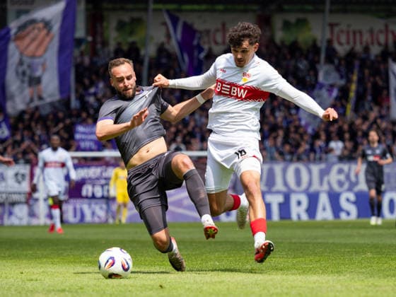 David Kopacz (VfL Osnabrueck, 29), Leny Meyer (VfB Stuttgart II, 16) GER, VfB Stuttgart II vs. VfL Osnabrueck, Fussball, 3. Bundesliga, 38. Spieltag, Spielzeit 2025 2026, 16.05.2026 GER, VfB Stuttgart II vs. VfL Osnabrueck, Fussball, 3. Bundesliga, 38. Spieltag, Spielzeit 2025 2026, 16.05.2026 Aspach *** David Kopacz VfL Osnabrueck, 29 , Leny Meyer VfB Stuttgart II, 16 GER, VfB Stuttgart II vs VfL Osnabrueck, Football, 3 Bundesliga, 38 Matchday, Season 2025 2026, 16 05 2026 GER, VfB Stuttgart II vs VfL Osnabrueck, Football, 3 Bundesliga, 38 Matchday, Season 2025 2026, 16 05 2026 Aspach Copyright: xEibner-Pressefoto CarstenxSchwerx EP_CSG